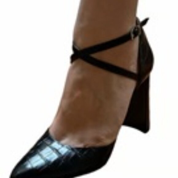 Antonio Melani 3 1/2” Whittleyfaux Croc Embossed  heels 8 1/2 M black pointy toe - Picture 7 of 16